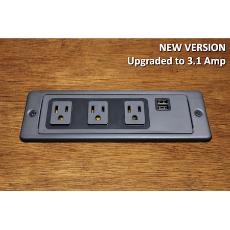 Electriduct Outlet Strip, In/On/Under Desk, USB, 5-15R, 5-15P, 8 ft., Black PDC-SW-3P-2USB-ID